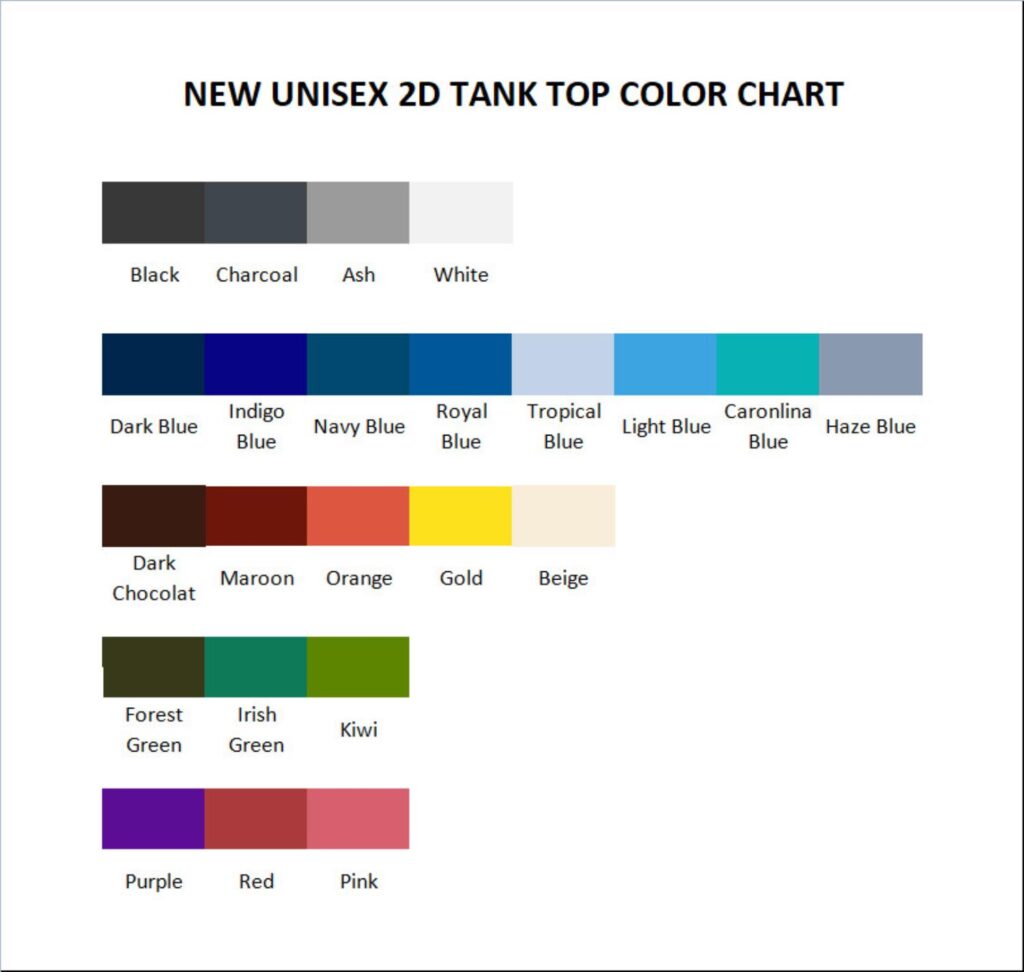 tank top color chart 2 - Dorohedoro Store